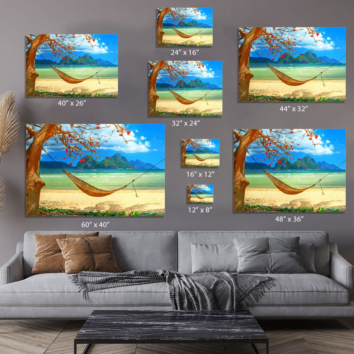tropical beach scene with hammock Canvas Print or Poster