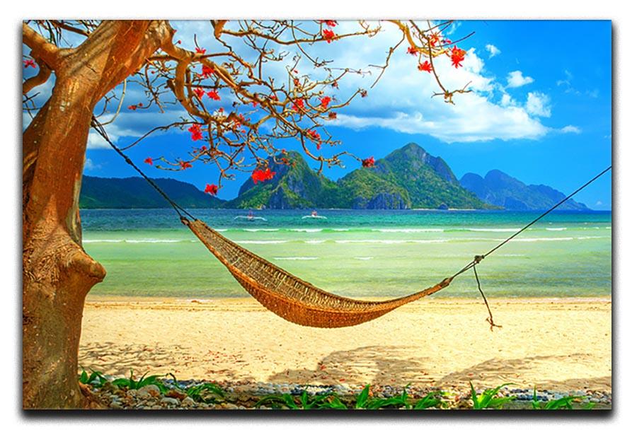 tropical beach scene with hammock Canvas Print or Poster - Canvas Art Rocks - 1