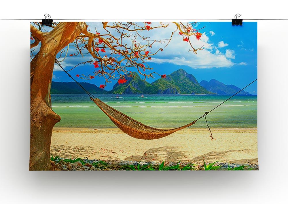 tropical beach scene with hammock Canvas Print or Poster - Canvas Art Rocks - 2