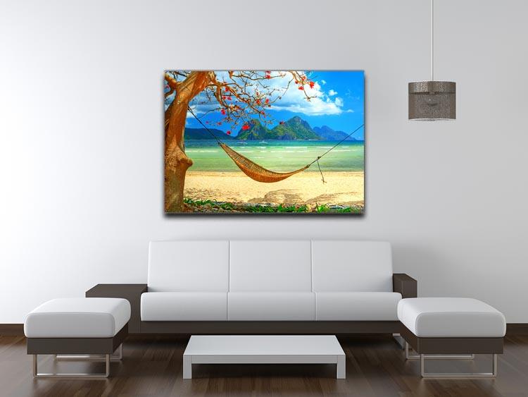 tropical beach scene with hammock Canvas Print or Poster - Canvas Art Rocks - 4