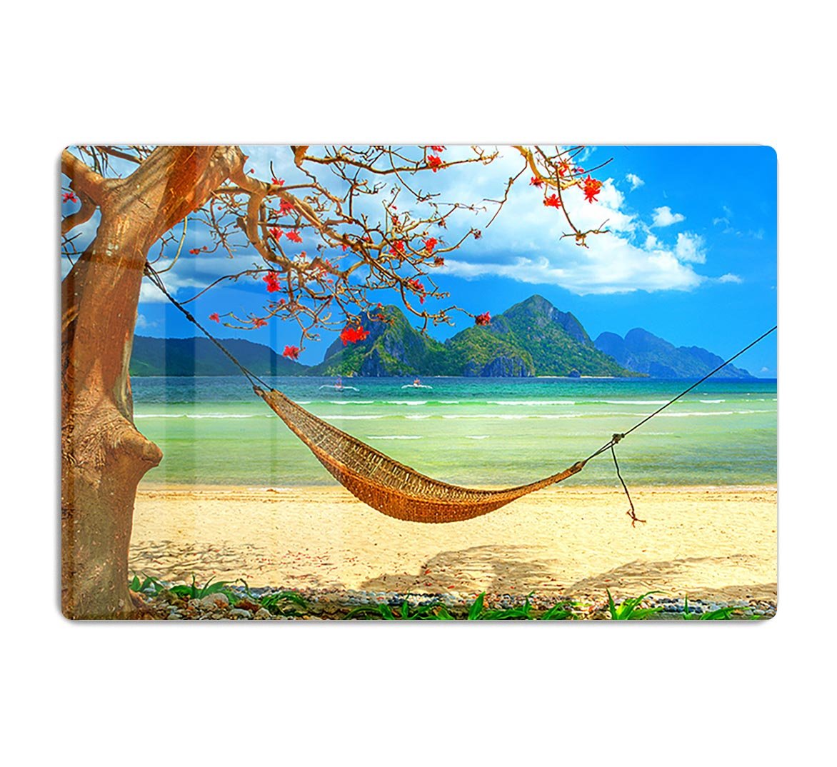 tropical beach scene with hammock HD Metal Print - Canvas Art Rocks - 1