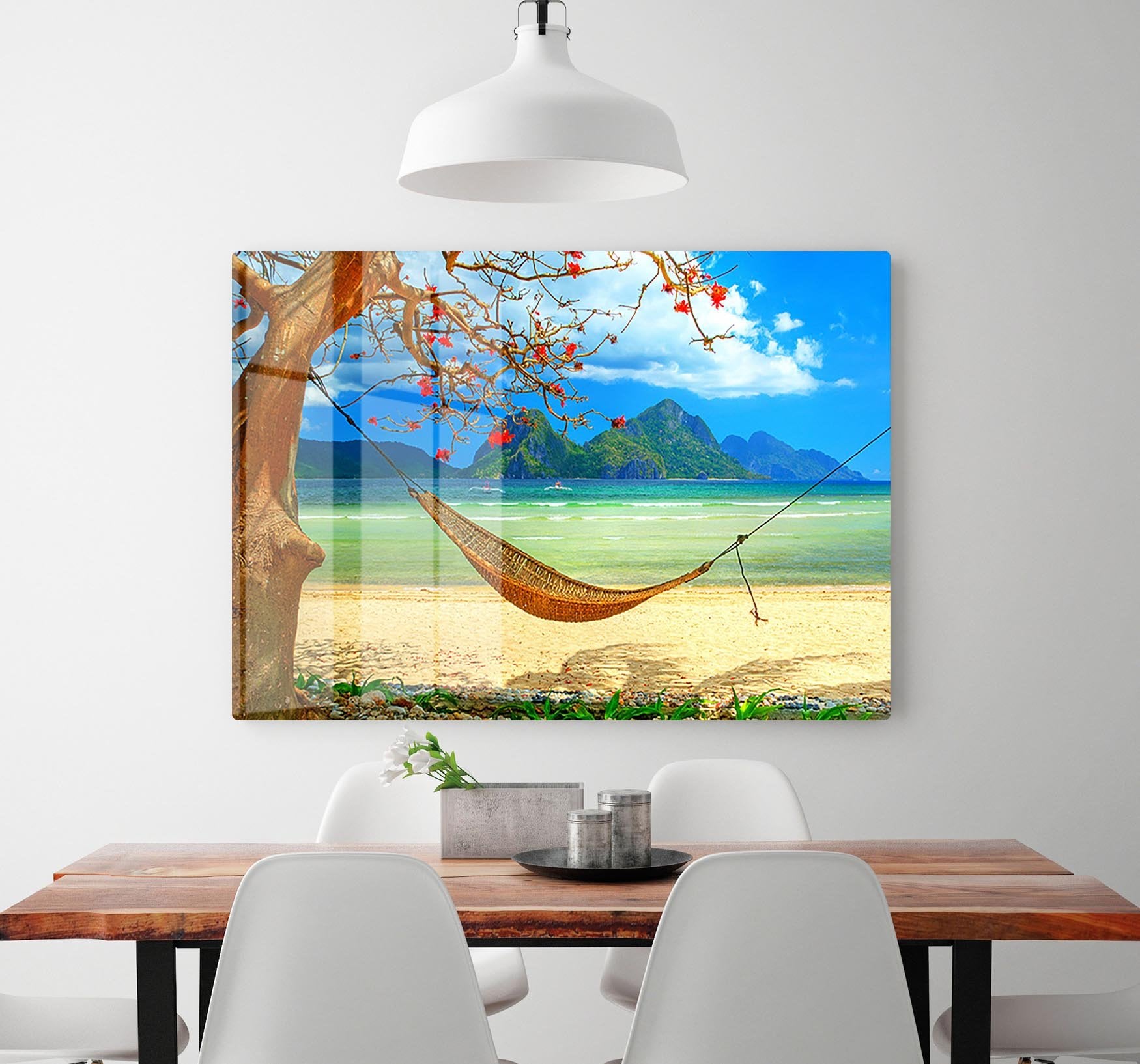 tropical beach scene with hammock HD Metal Print - Canvas Art Rocks - 2