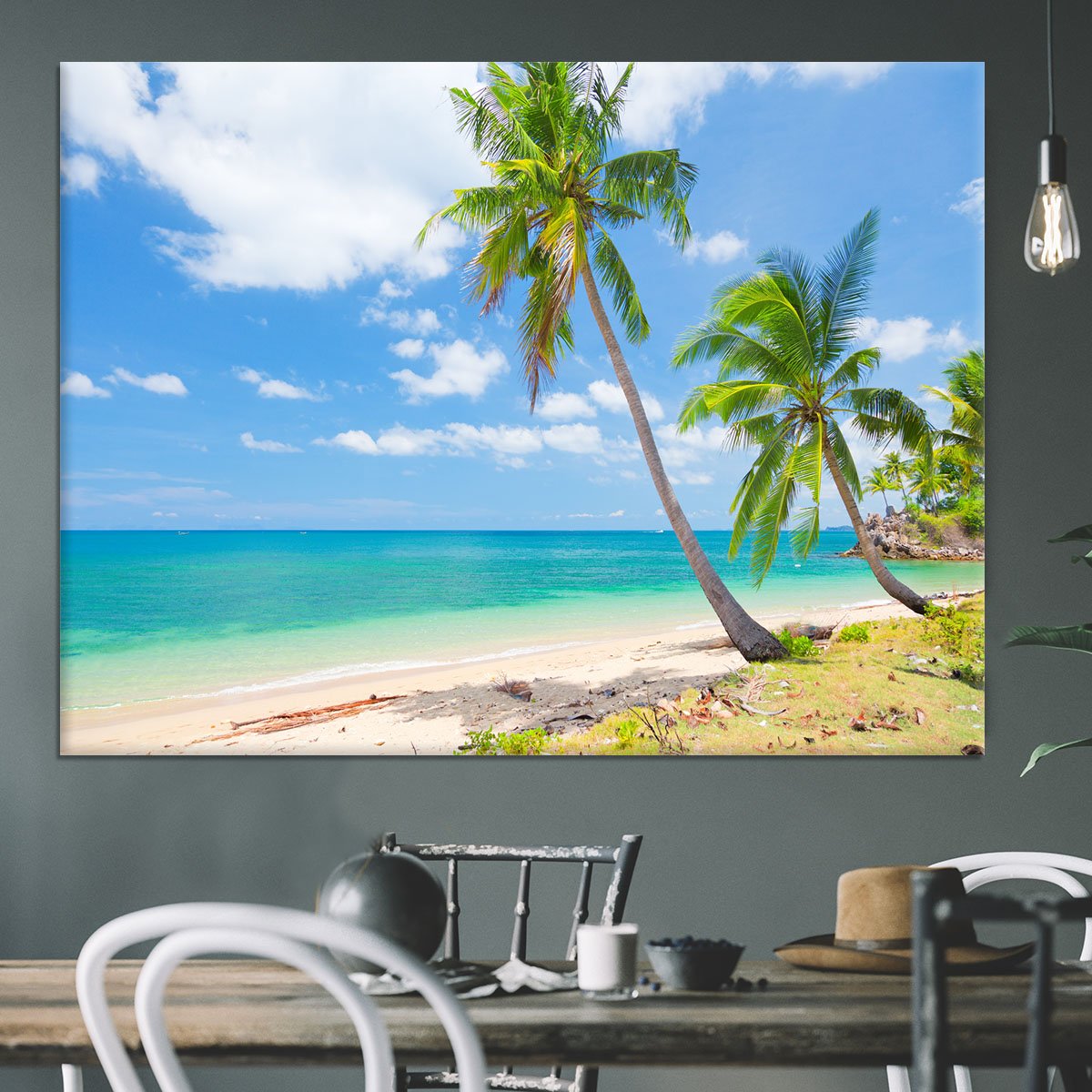 tropical beach with coconut palm Canvas Print or Poster