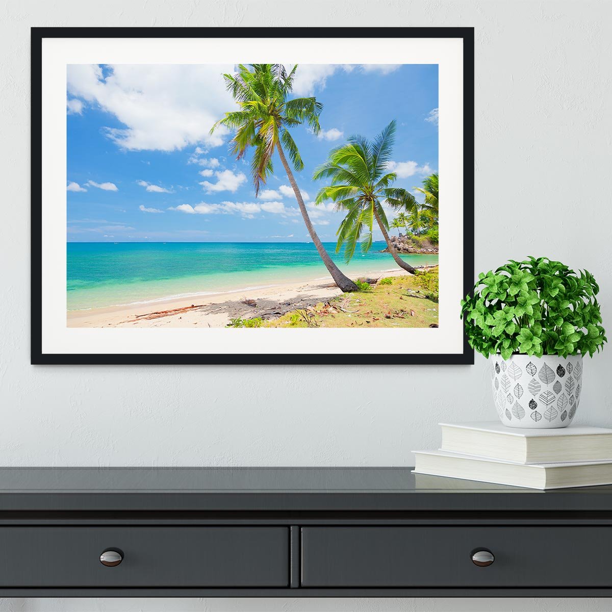 tropical beach with coconut palm Framed Print - Canvas Art Rocks - 1