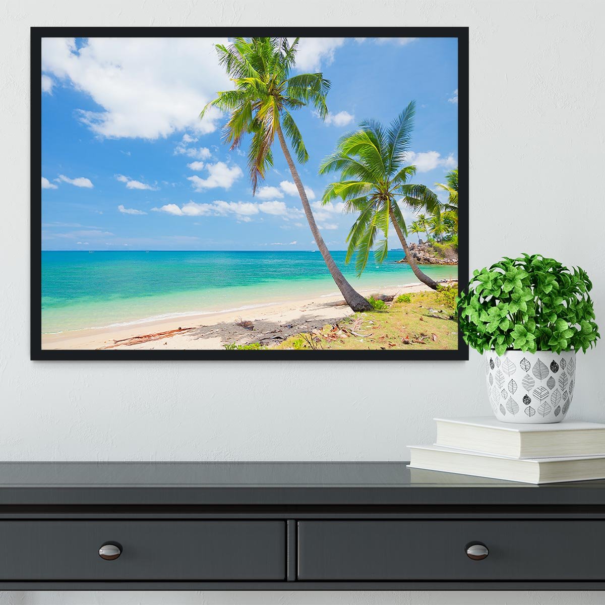 tropical beach with coconut palm Framed Print - Canvas Art Rocks - 2