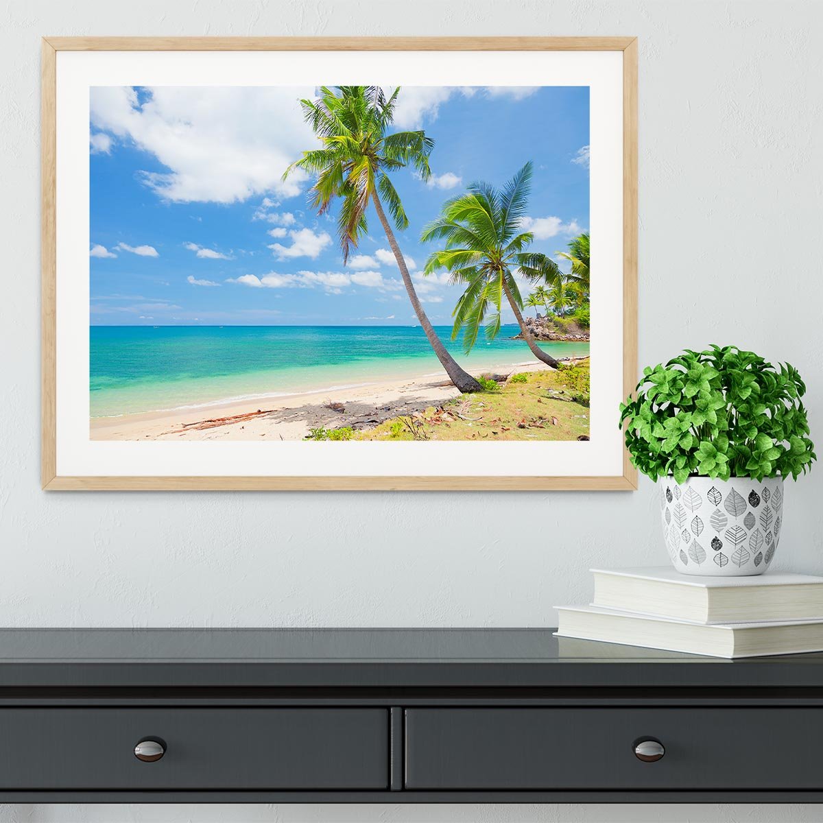 tropical beach with coconut palm Framed Print - Canvas Art Rocks - 3