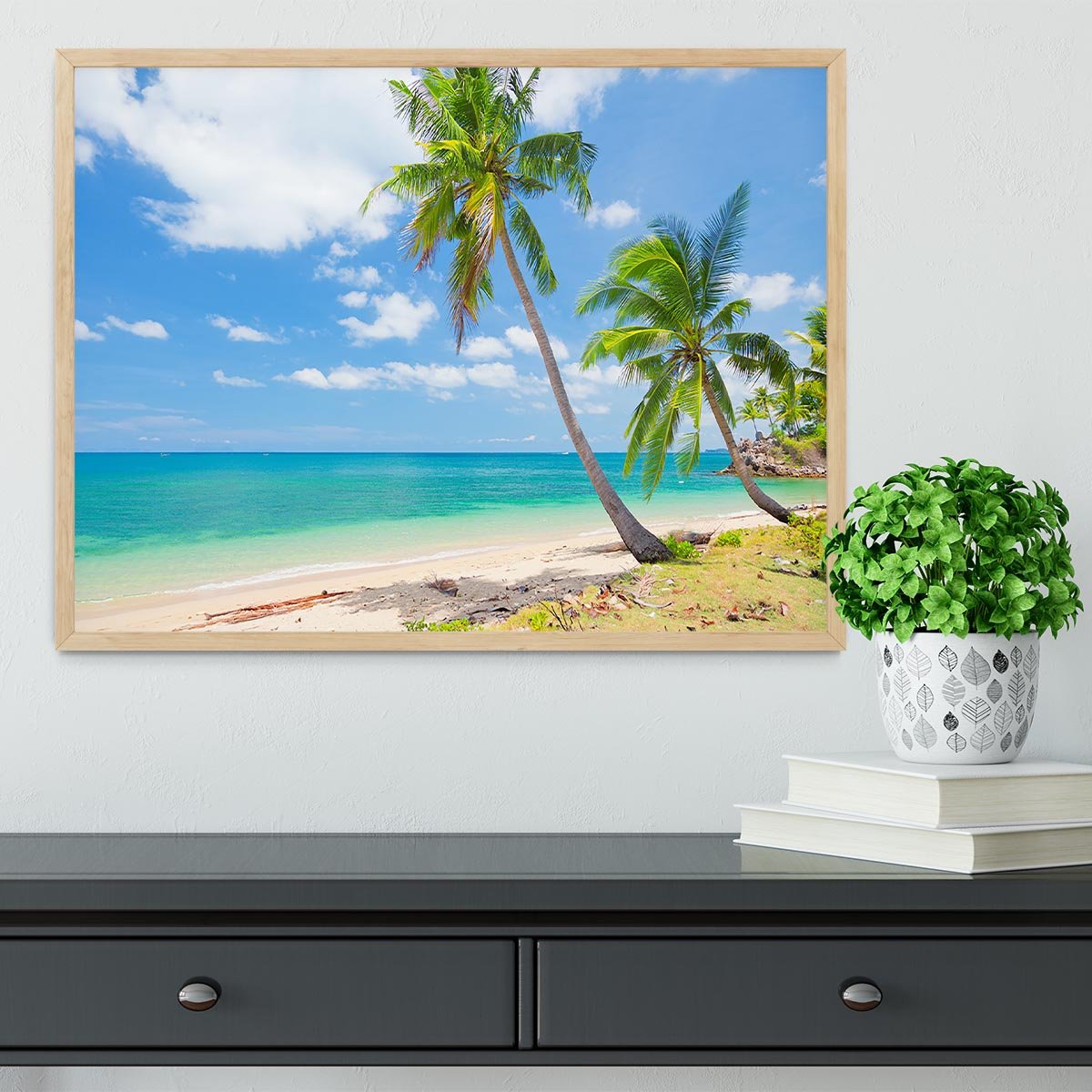 tropical beach with coconut palm Framed Print - Canvas Art Rocks - 4