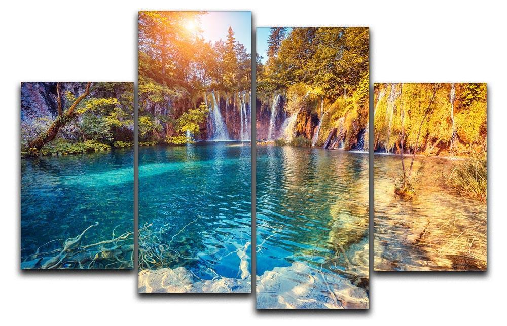 turquoise water and sunny beams 4 Split Panel Canvas  - Canvas Art Rocks - 1