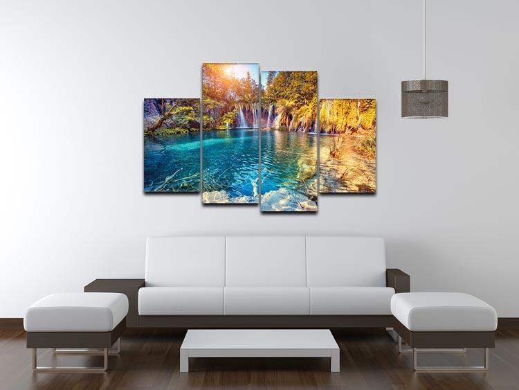 turquoise water and sunny beams 4 Split Panel Canvas  - Canvas Art Rocks - 3