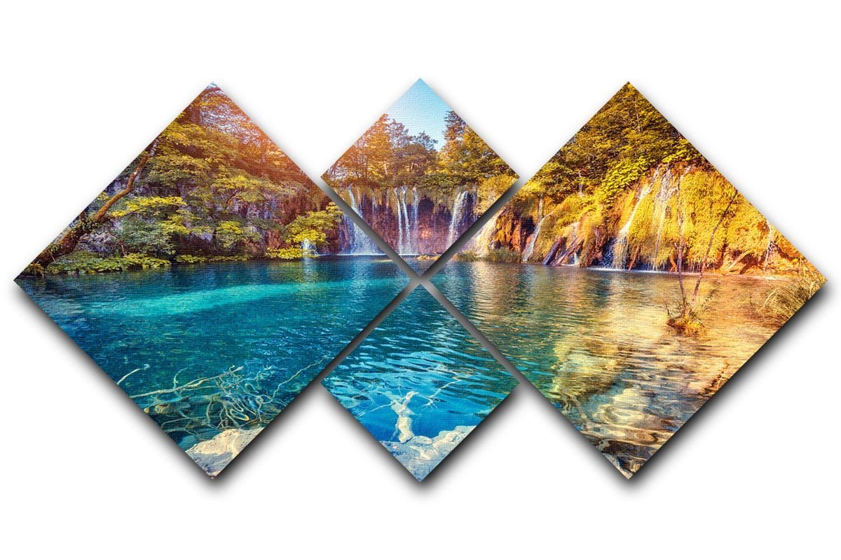 turquoise water and sunny beams 4 Square Multi Panel Canvas  - Canvas Art Rocks - 1