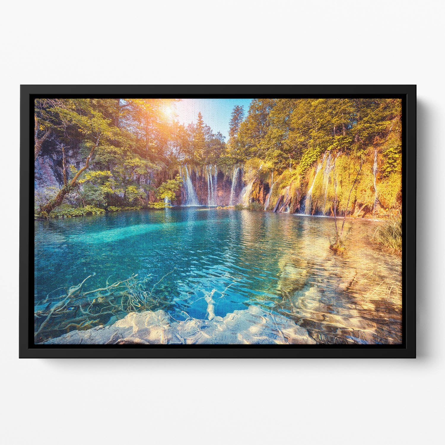 turquoise water and sunny beams Floating Framed Canvas