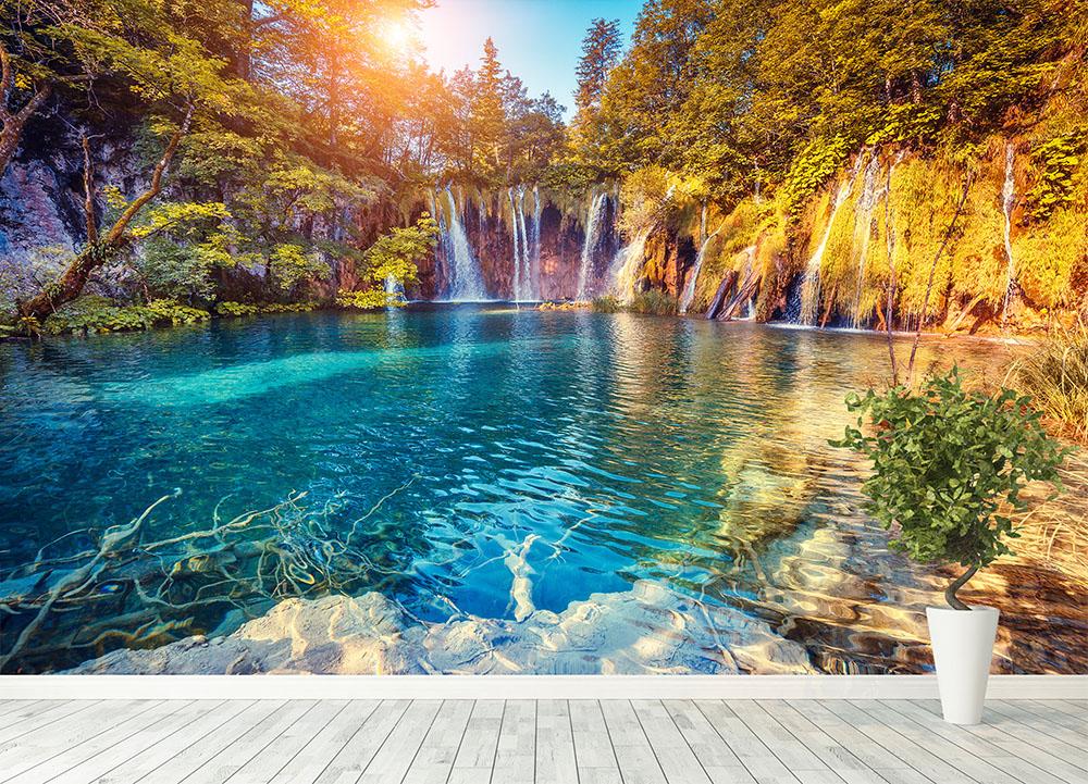 turquoise water and sunny beams Wall Mural Wallpaper - Canvas Art Rocks - 4