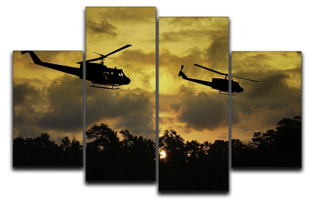 two helicopters flying over South Vietnam 4 Split Panel Canvas  - Canvas Art Rocks - 1
