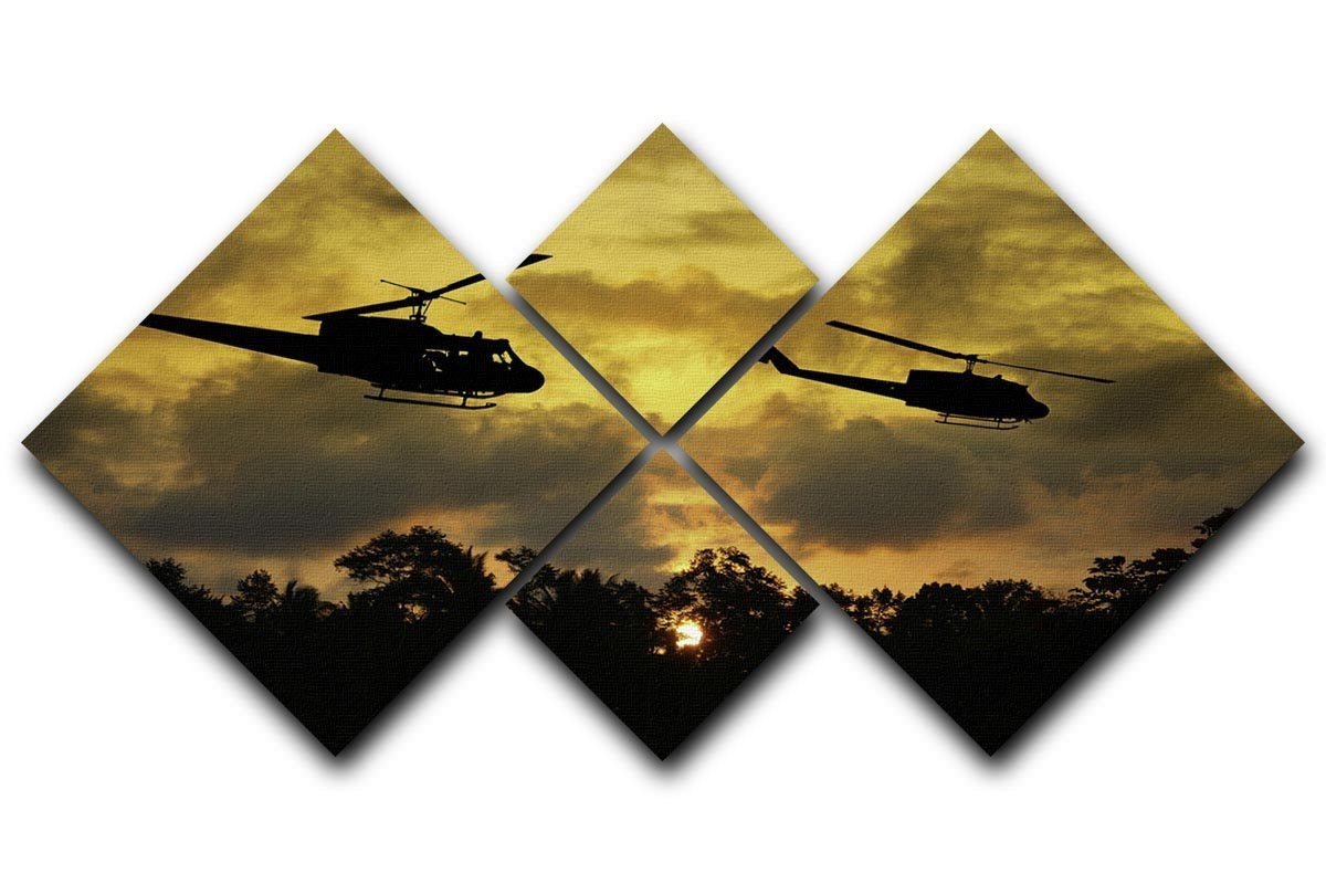 two helicopters flying over South Vietnam 4 Square Multi Panel Canvas  - Canvas Art Rocks - 1