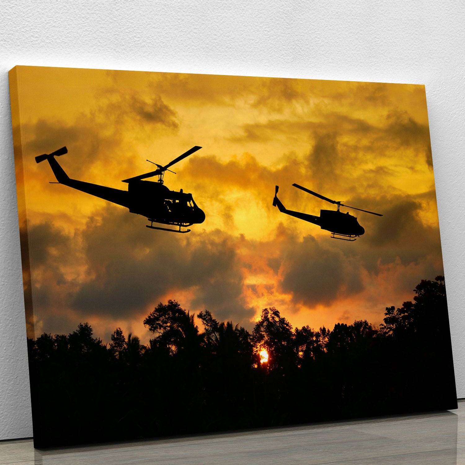 two helicopters flying over South Vietnam Canvas Print or Poster