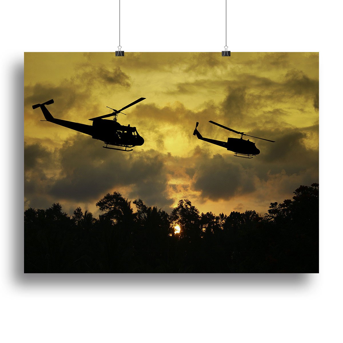 two helicopters flying over South Vietnam Canvas Print or Poster