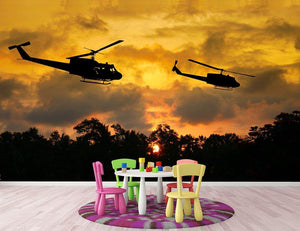 two helicopters flying over South Vietnam Wall Mural Wallpaper - Canvas Art Rocks - 3