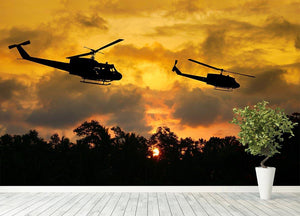 two helicopters flying over South Vietnam Wall Mural Wallpaper - Canvas Art Rocks - 4