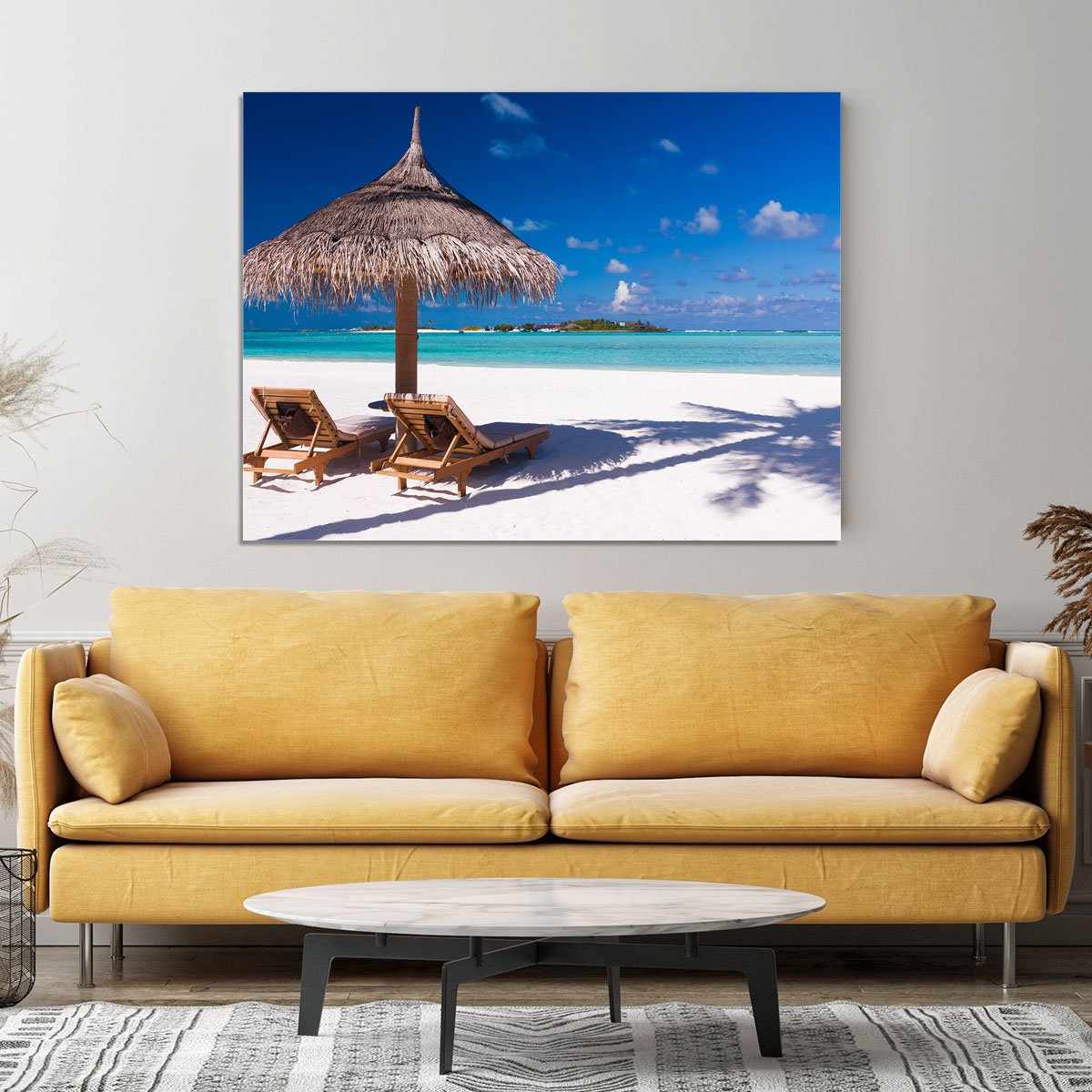 umbrella on a beach with shadow Canvas Print or Poster