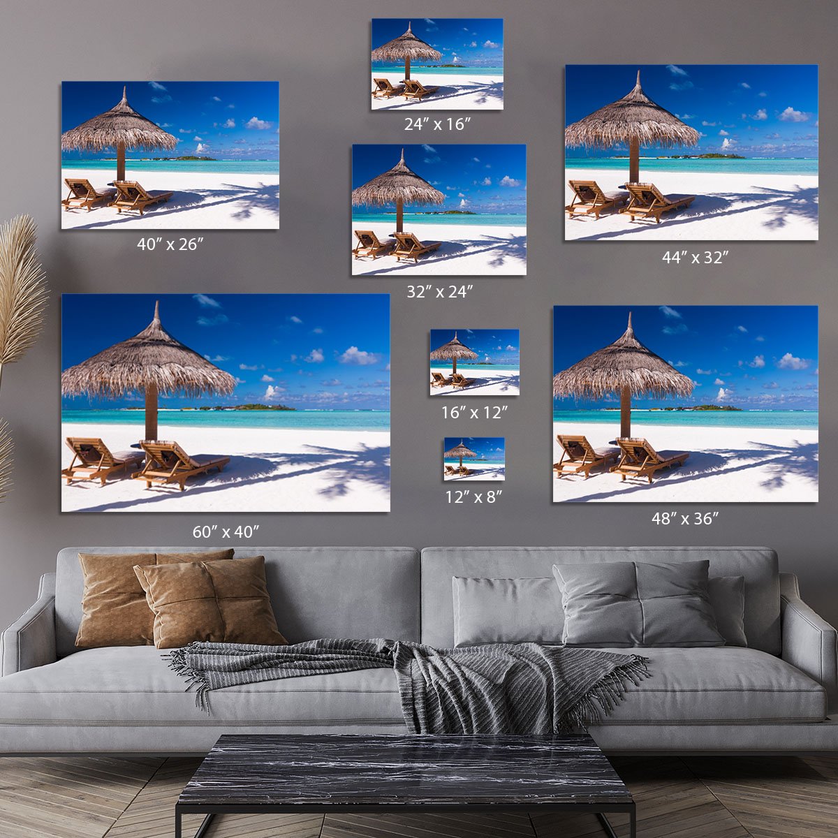 umbrella on a beach with shadow Canvas Print or Poster