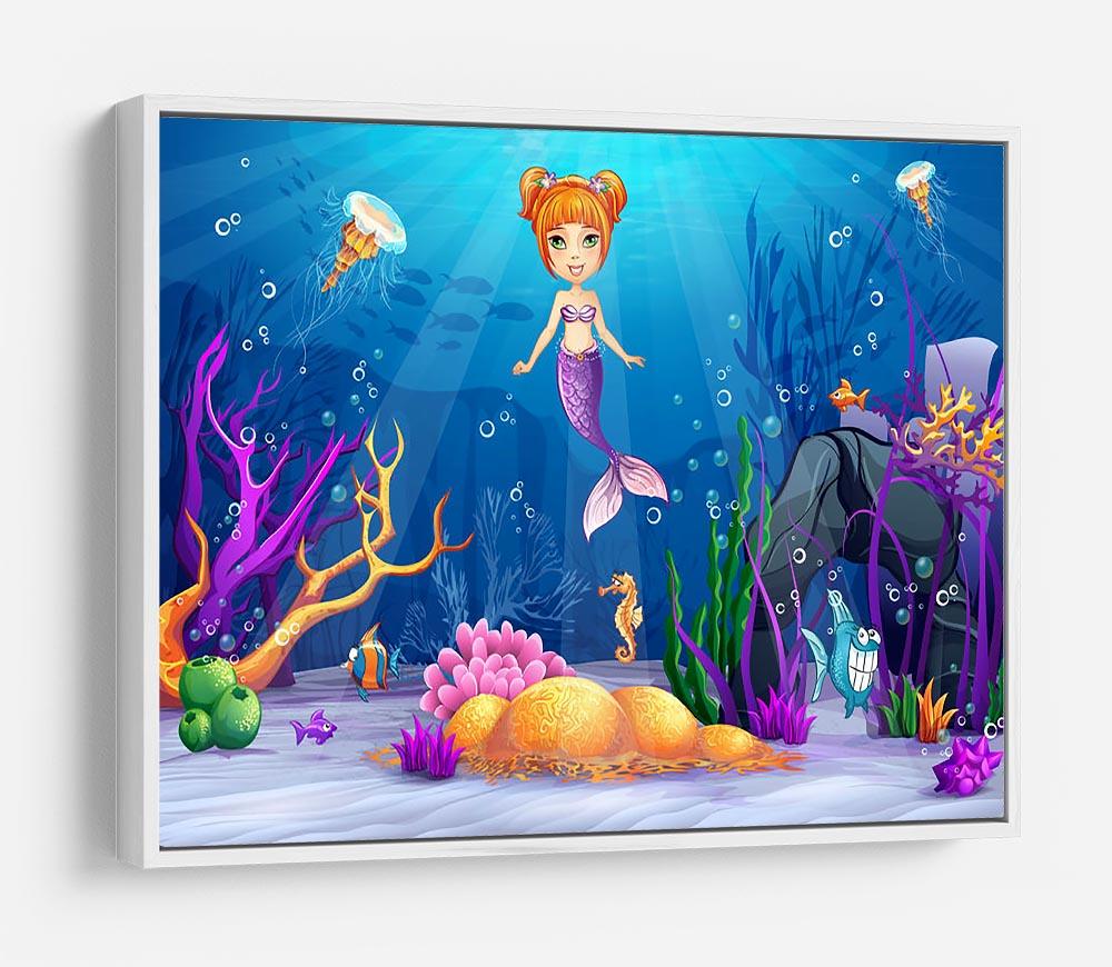 underwater world with a funny fish and a mermaid HD Metal Print
