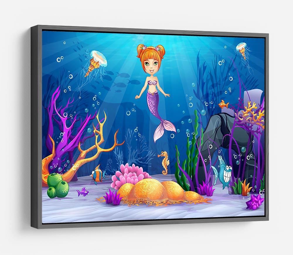 underwater world with a funny fish and a mermaid HD Metal Print