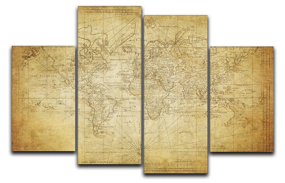 vintage map of the world 1778 4 Split Panel Canvas  - Canvas Art Rocks - 1