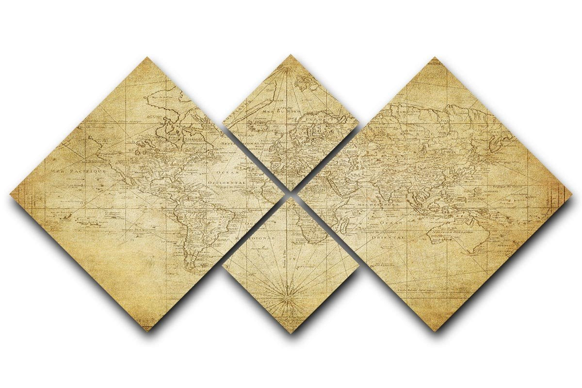 vintage map of the world 1778 4 Square Multi Panel Canvas  - Canvas Art Rocks - 1