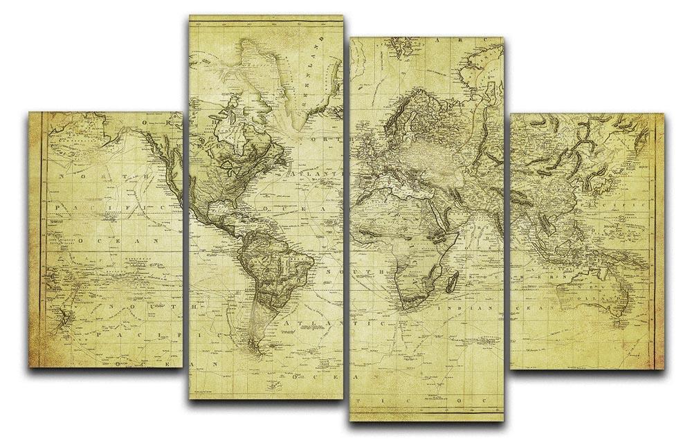 vintage map of the world 1831 4 Split Panel Canvas  - Canvas Art Rocks - 1