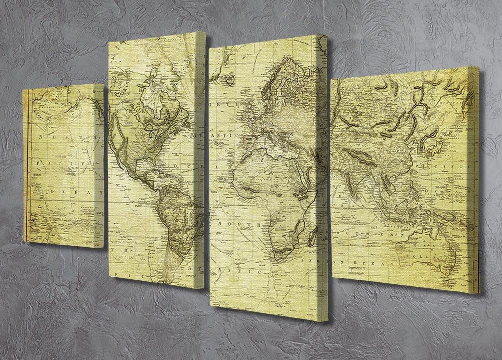 vintage map of the world 1831 4 Split Panel Canvas  - Canvas Art Rocks - 2