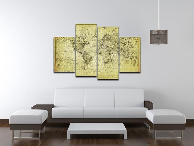 vintage map of the world 1831 4 Split Panel Canvas  - Canvas Art Rocks - 3