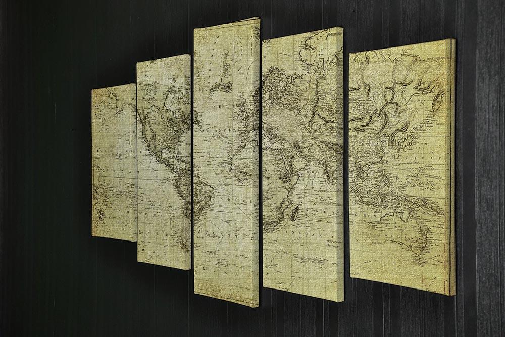 vintage map of the world 1831 5 Split Panel Canvas  - Canvas Art Rocks - 2