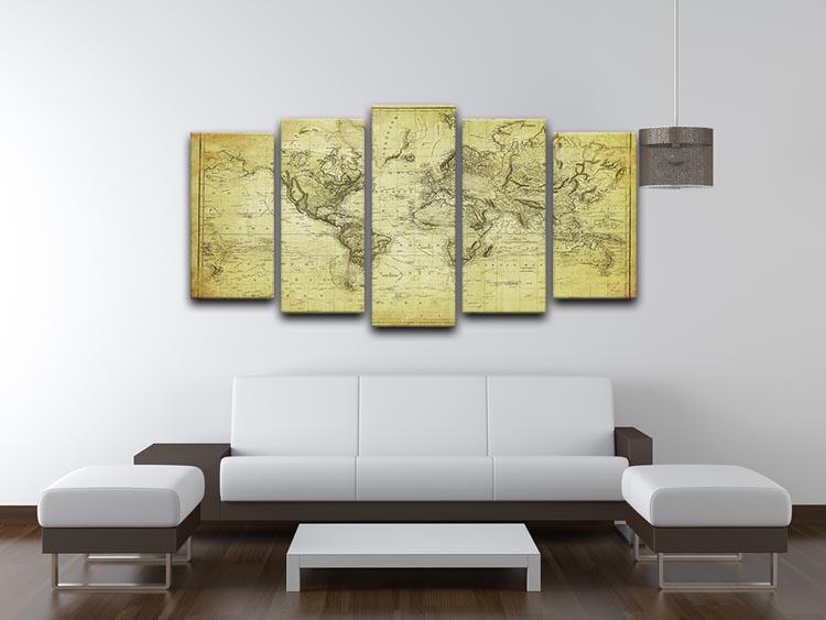 vintage map of the world 1831 5 Split Panel Canvas  - Canvas Art Rocks - 3