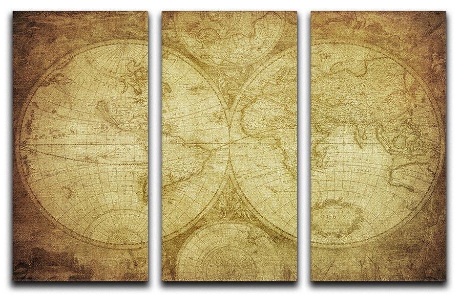 vintage map of the world 3 Split Panel Canvas Print - Canvas Art Rocks - 1