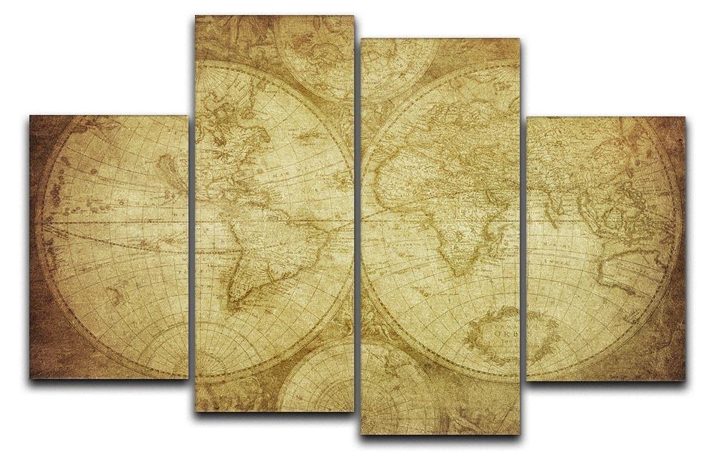 vintage map of the world 4 Split Panel Canvas  - Canvas Art Rocks - 1