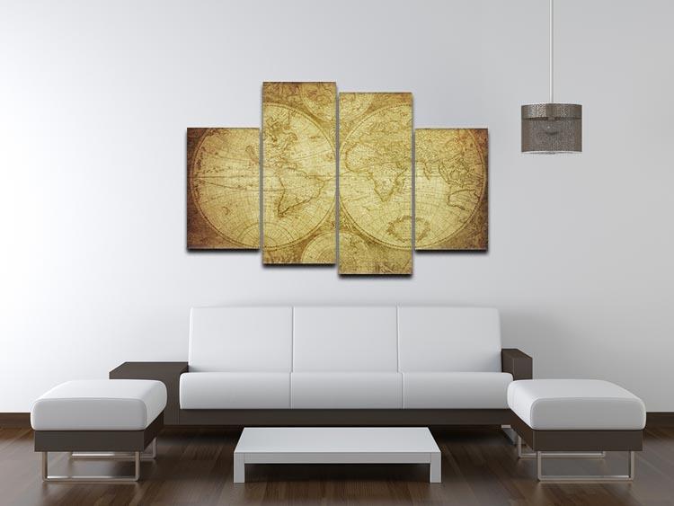 vintage map of the world 4 Split Panel Canvas  - Canvas Art Rocks - 3