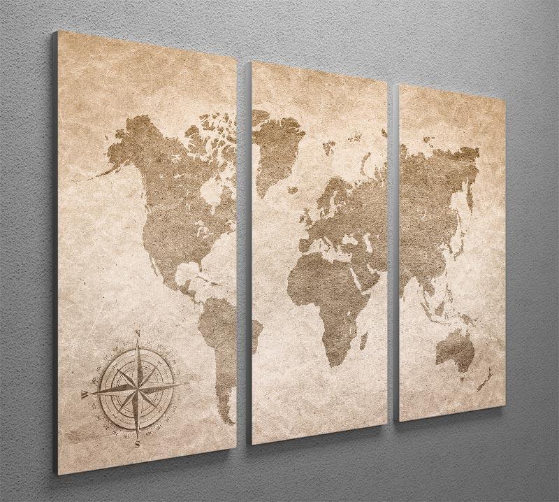 vintage paper with world map 3 Split Panel Canvas Print - Canvas Art Rocks - 2