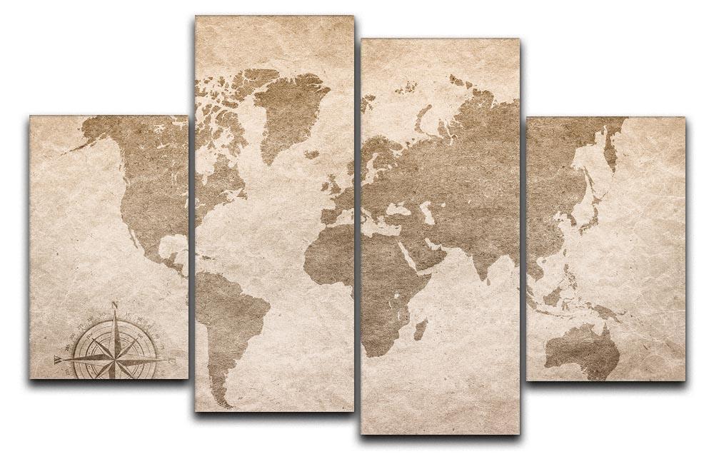 vintage paper with world map 4 Split Panel Canvas  - Canvas Art Rocks - 1