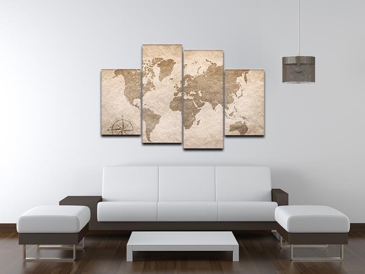 vintage paper with world map 4 Split Panel Canvas  - Canvas Art Rocks - 3