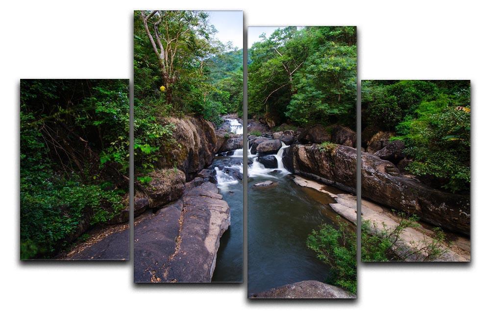 water fall in the forest 4 Split Panel Canvas  - Canvas Art Rocks - 1