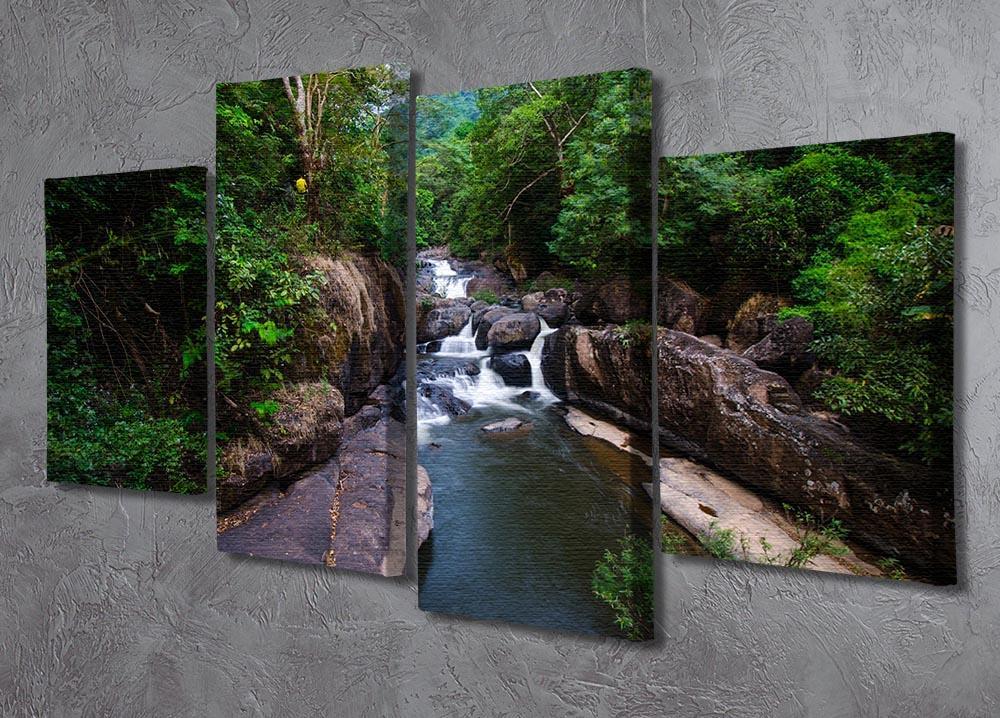 water fall in the forest 4 Split Panel Canvas  - Canvas Art Rocks - 2