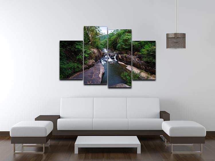 water fall in the forest 4 Split Panel Canvas  - Canvas Art Rocks - 3