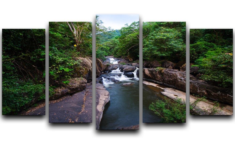water fall in the forest 5 Split Panel Canvas  - Canvas Art Rocks - 1