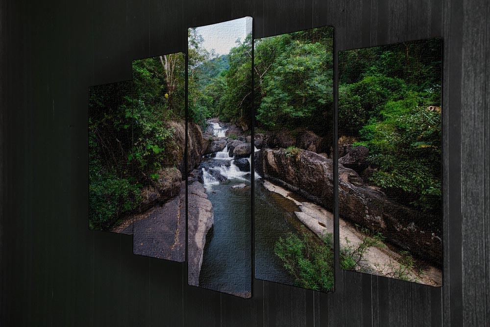 water fall in the forest 5 Split Panel Canvas  - Canvas Art Rocks - 2