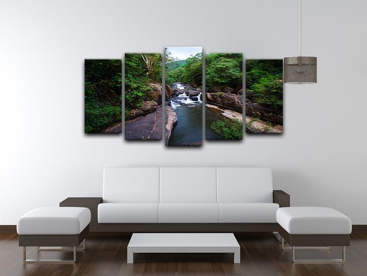 water fall in the forest 5 Split Panel Canvas  - Canvas Art Rocks - 3