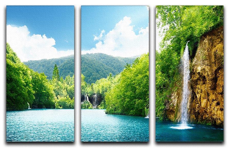 waterfall in deep forest 3 Split Panel Canvas Print - Canvas Art Rocks - 1