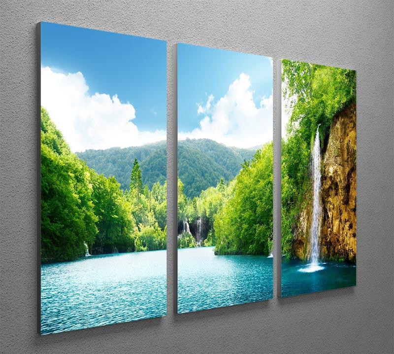 waterfall in deep forest 3 Split Panel Canvas Print - Canvas Art Rocks - 2