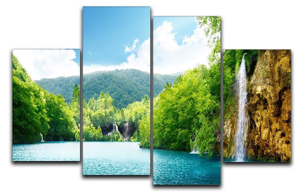 waterfall in deep forest 4 Split Panel Canvas  - Canvas Art Rocks - 1