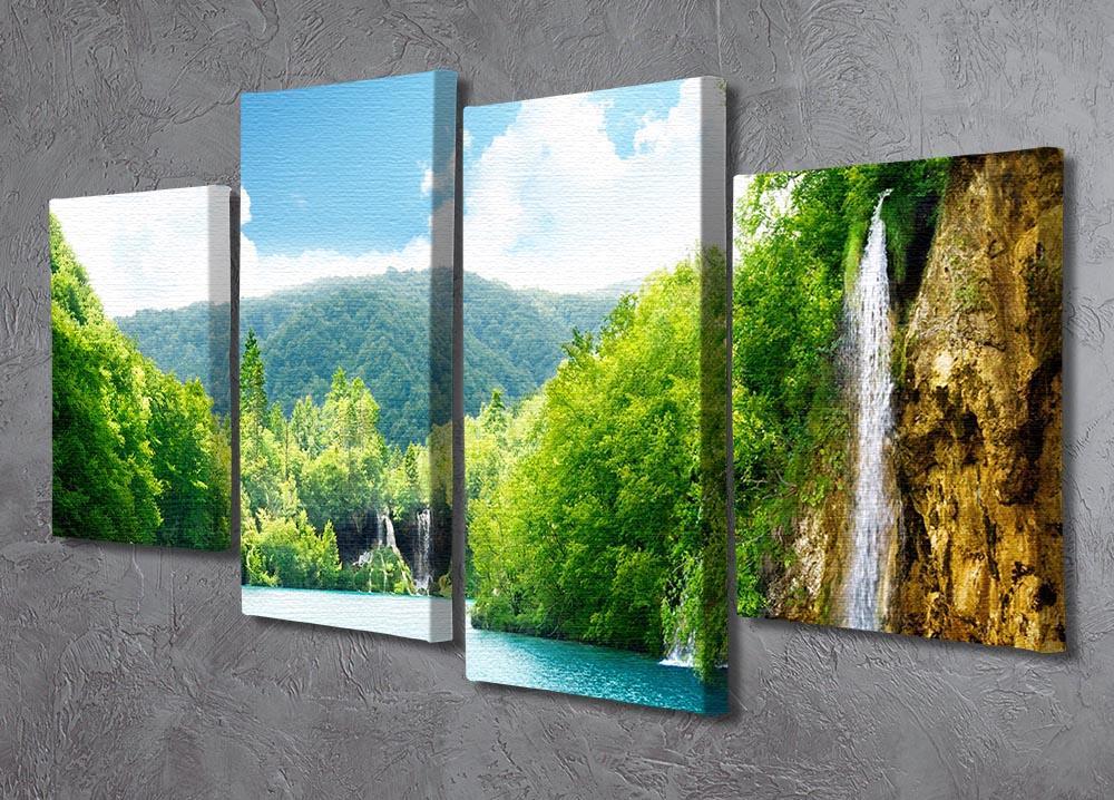 waterfall in deep forest 4 Split Panel Canvas  - Canvas Art Rocks - 2