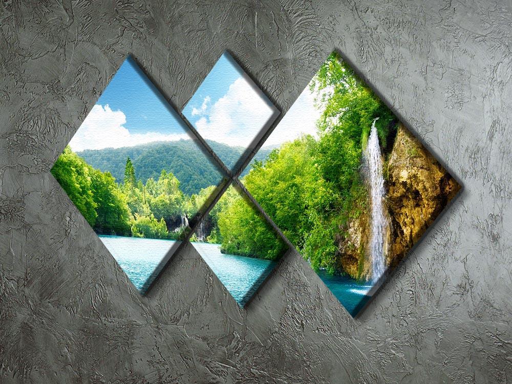 waterfall in deep forest 4 Square Multi Panel Canvas  - Canvas Art Rocks - 2